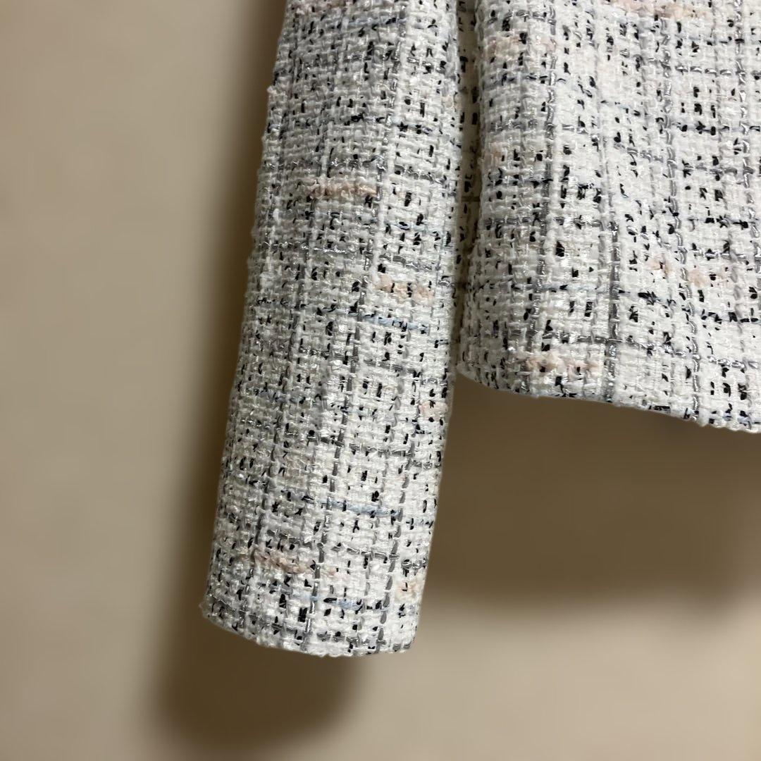 ☆美品[ANAYI ]ミックスツィードノーカラー　ジャケット　サイズ38