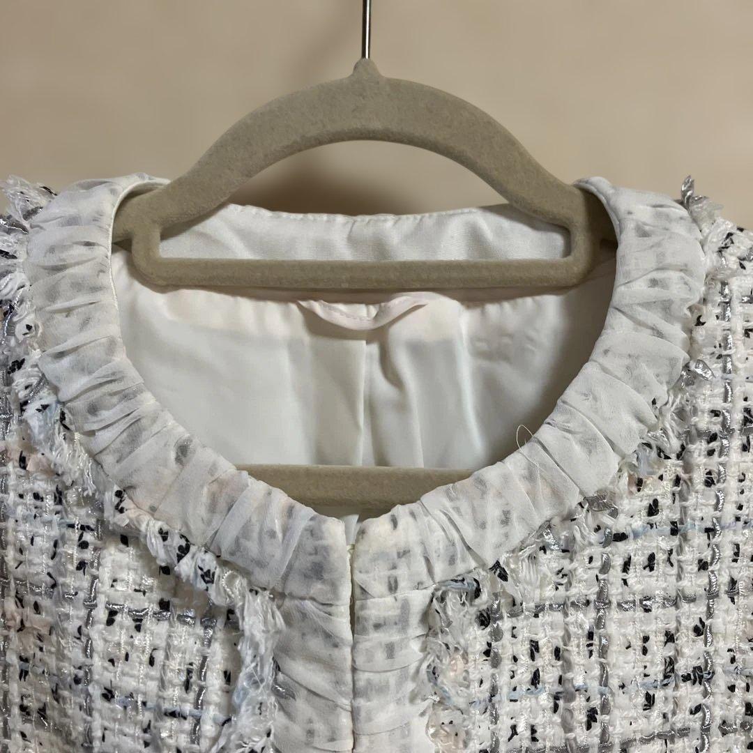 ☆美品[ANAYI ]ミックスツィードノーカラー　ジャケット　サイズ38