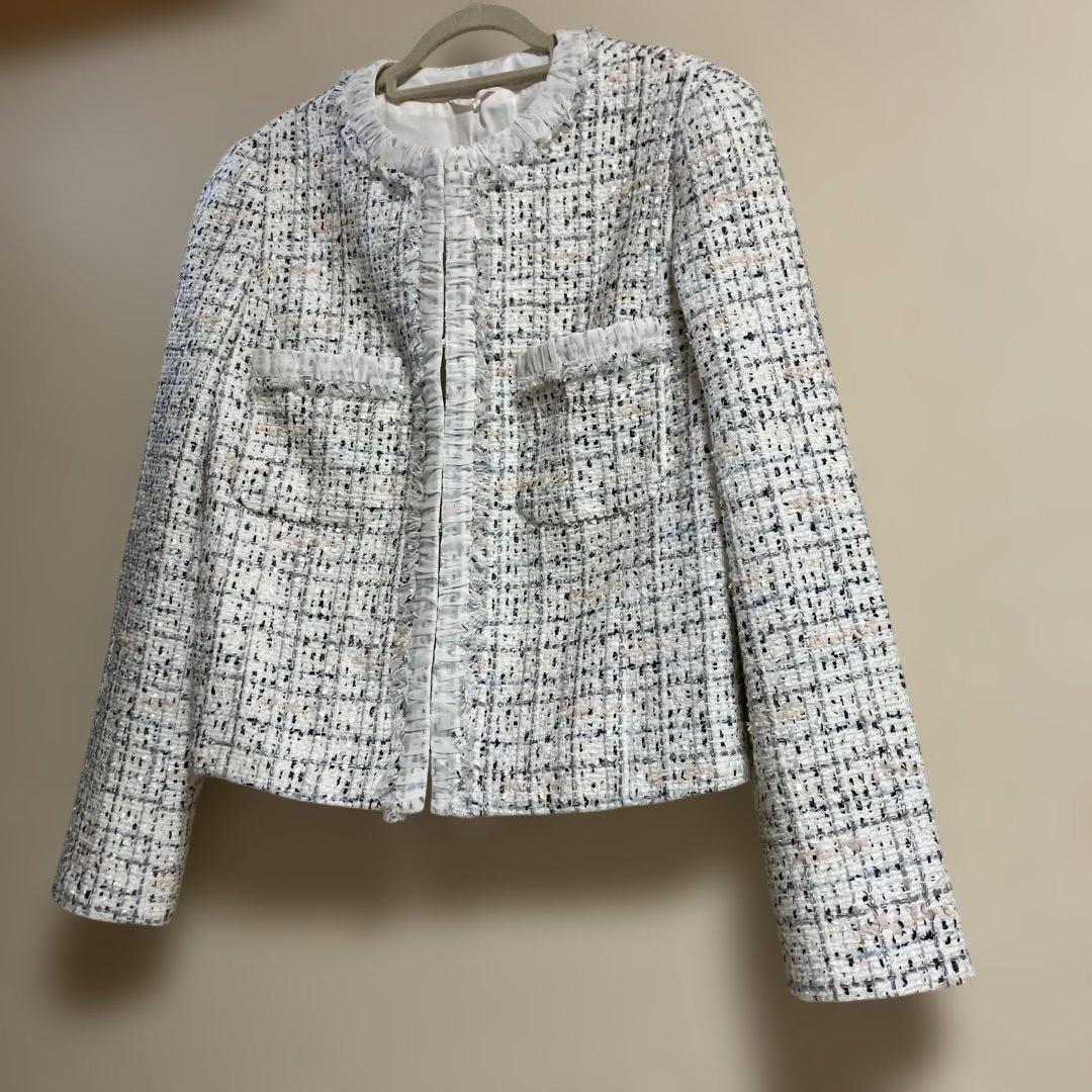 ☆美品[ANAYI ]ミックスツィードノーカラー　ジャケット　サイズ38