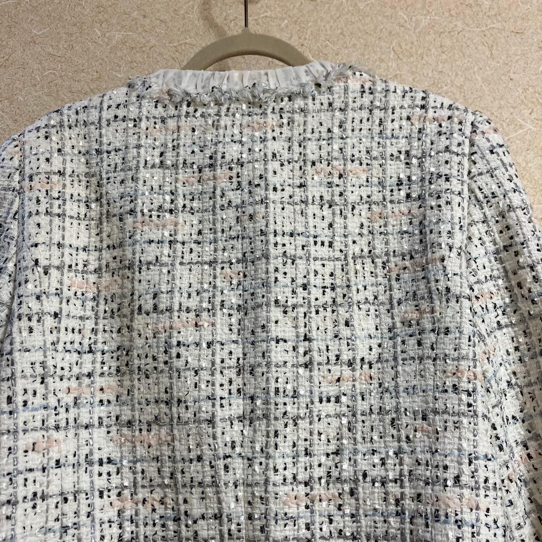 ☆美品[ANAYI ]ミックスツィードノーカラー　ジャケット　サイズ38