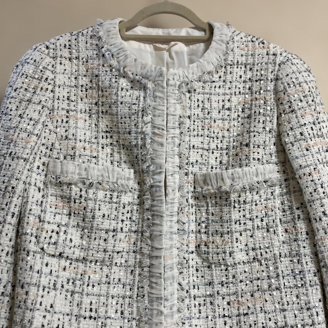 ☆美品[ANAYI ]ミックスツィードノーカラー　ジャケット　サイズ38