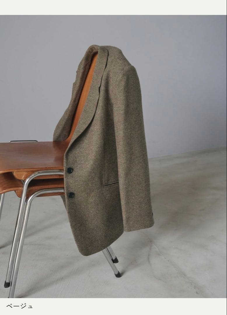 【値下】ベージュ36 Herringbone Wool Jacket anuke