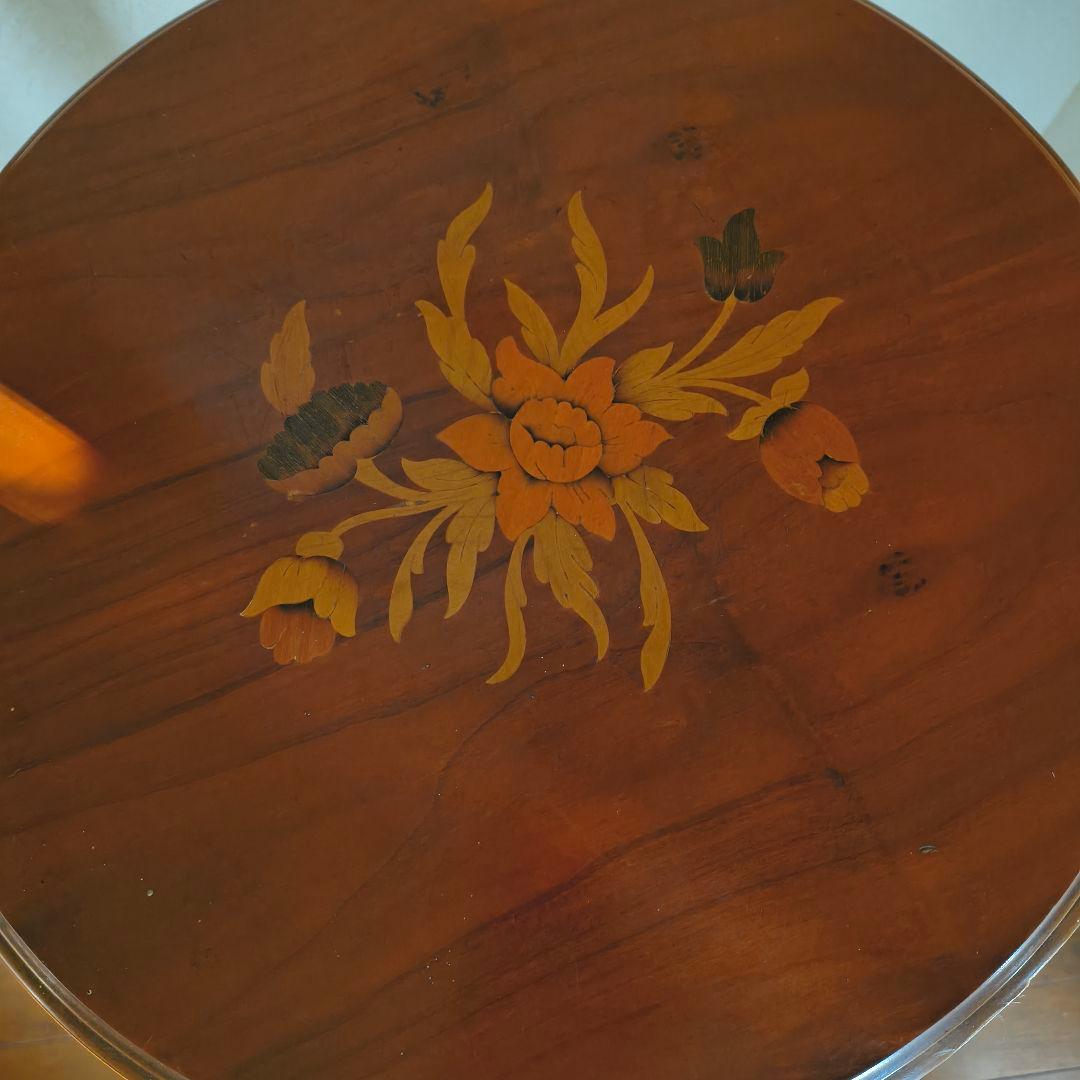 イタリア サイドテーブル 花台 象嵌 猫脚