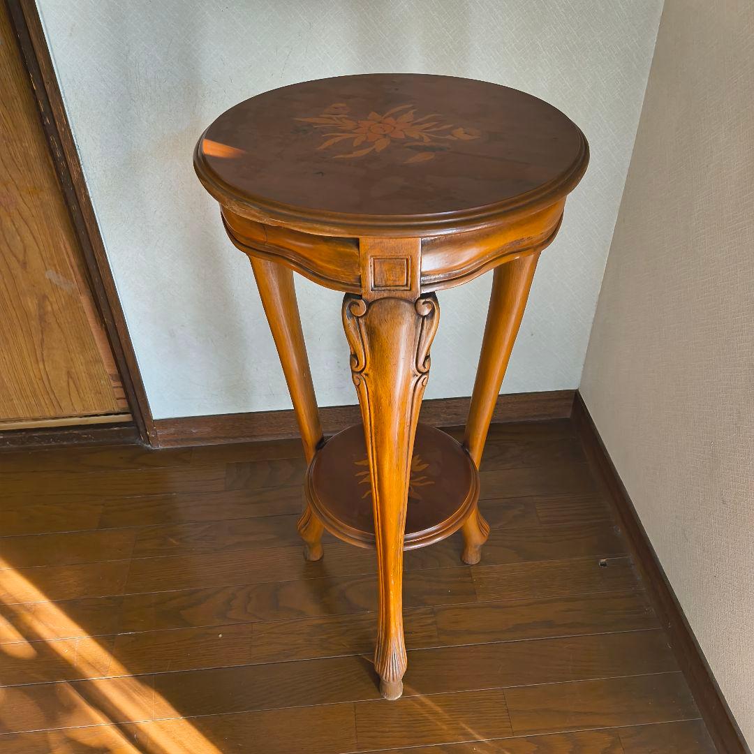 イタリア サイドテーブル 花台 象嵌 猫脚