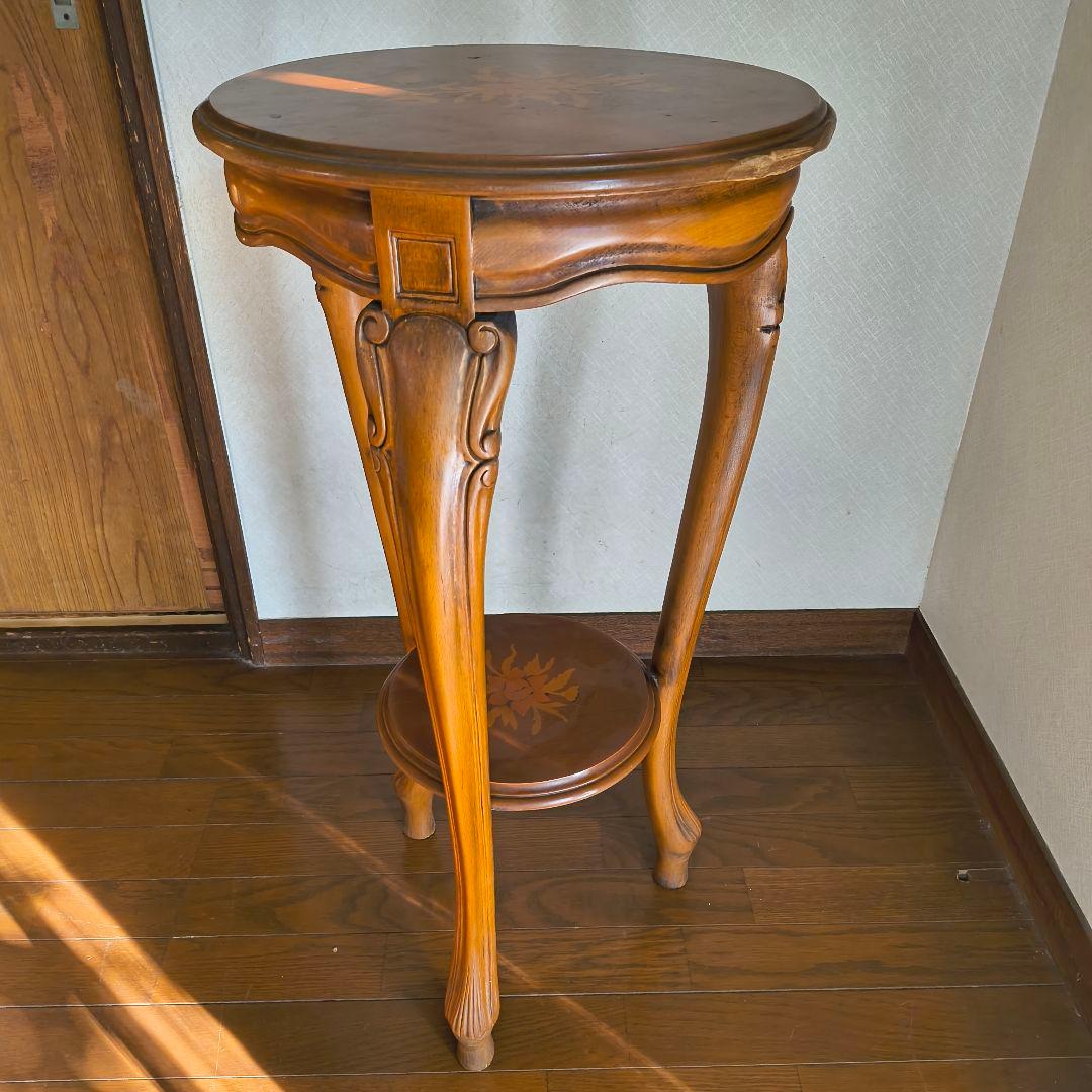 イタリア サイドテーブル 花台 象嵌 猫脚