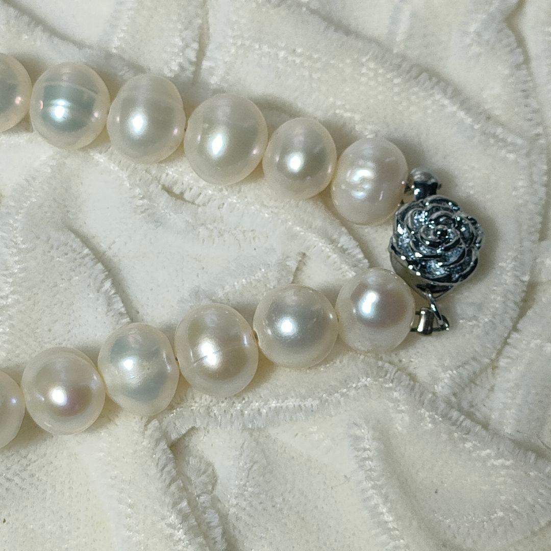 【大珠照り強】本真珠 パールネックレス 径約8.3〜9.5mm パールホワイト