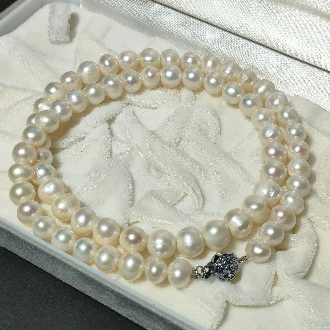 【大珠照り強】本真珠 パールネックレス 径約8.3〜9.5mm パールホワイト