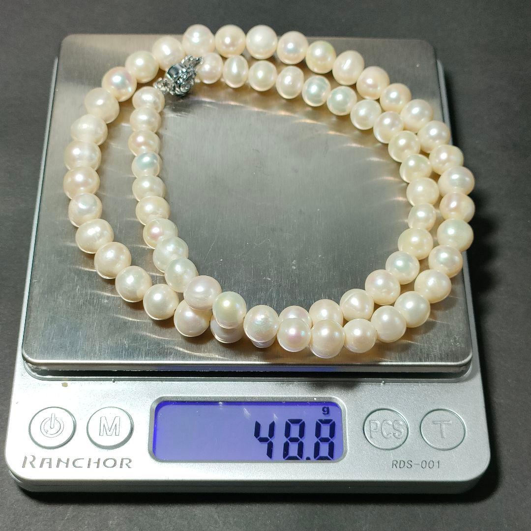 【大珠照り強】本真珠 パールネックレス 径約8.3〜9.5mm パールホワイト