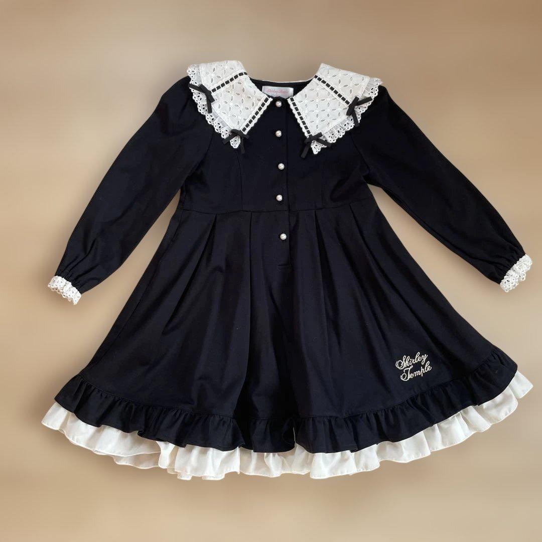 Shirley Temple 黒いフリル付きドレス 120cm