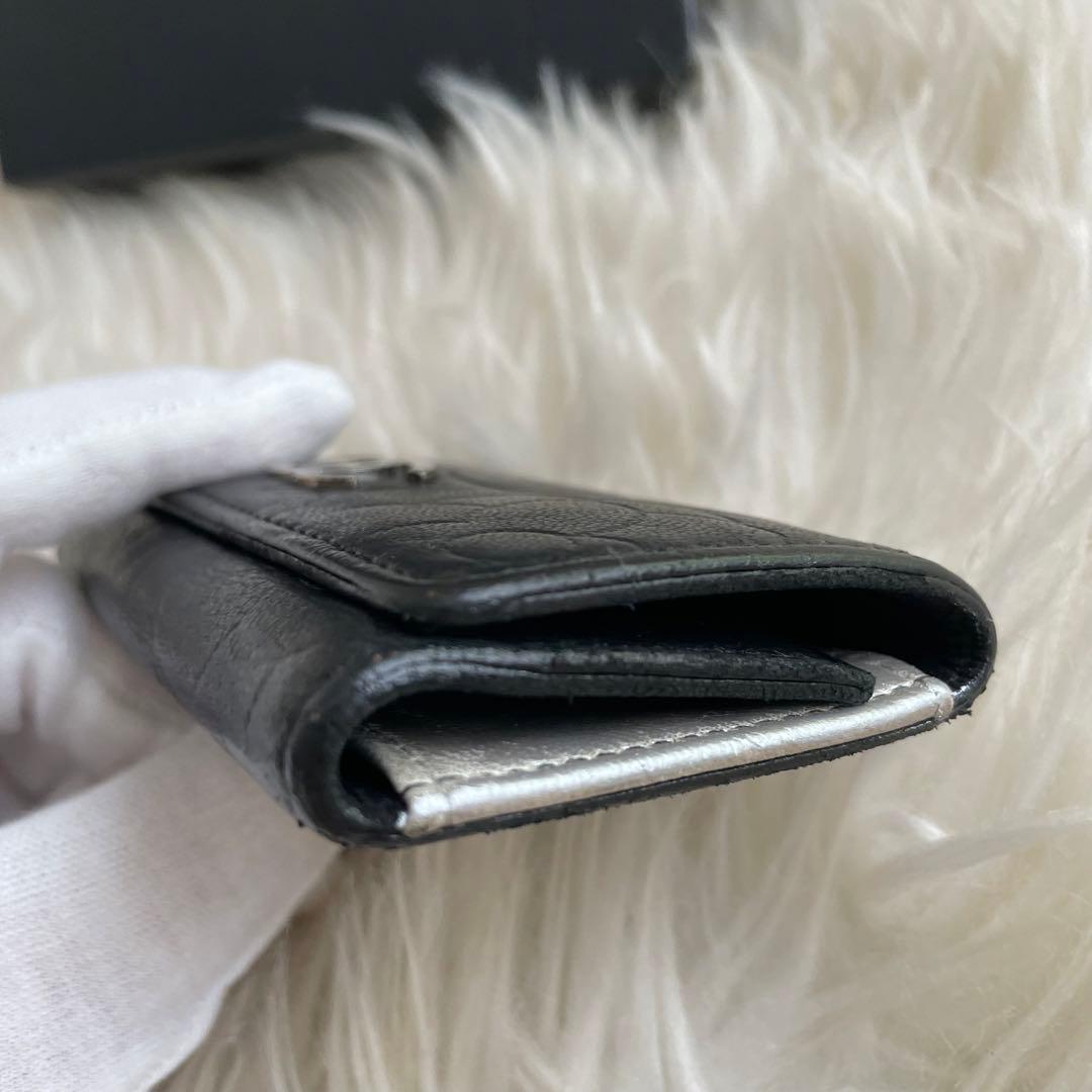 シャネル CHANEL キーケース カードケース カメリア 黒 シルバー