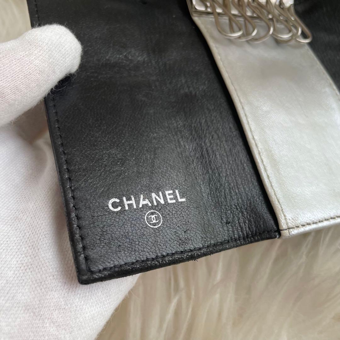 シャネル CHANEL キーケース カードケース カメリア 黒 シルバー