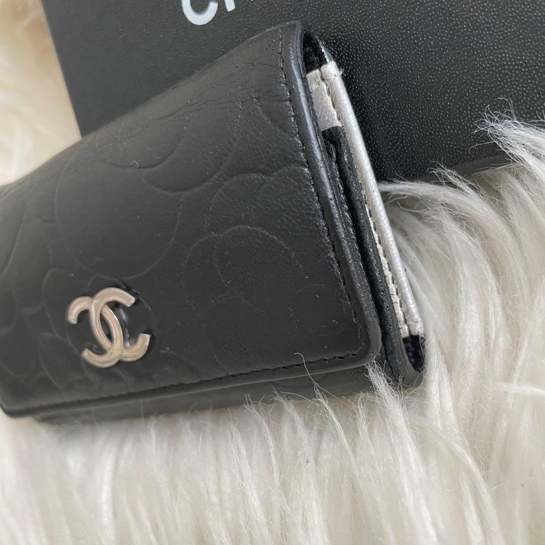 シャネル CHANEL キーケース カードケース カメリア 黒 シルバー