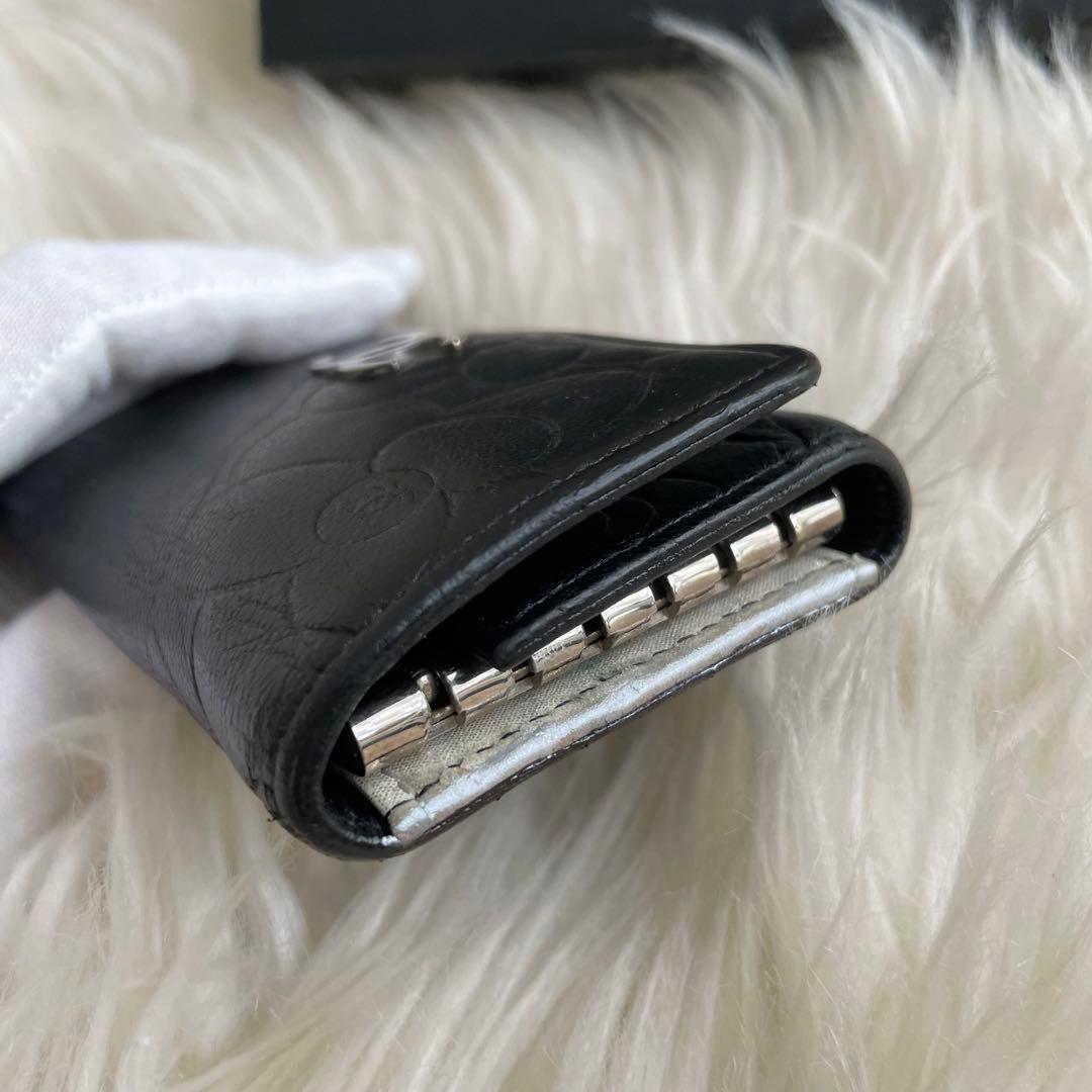 シャネル CHANEL キーケース カードケース カメリア 黒 シルバー