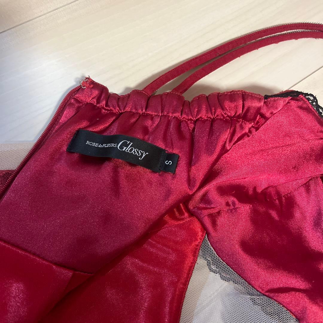 お取り置き Robe de Fleurs Glossy ワインレッドドレス