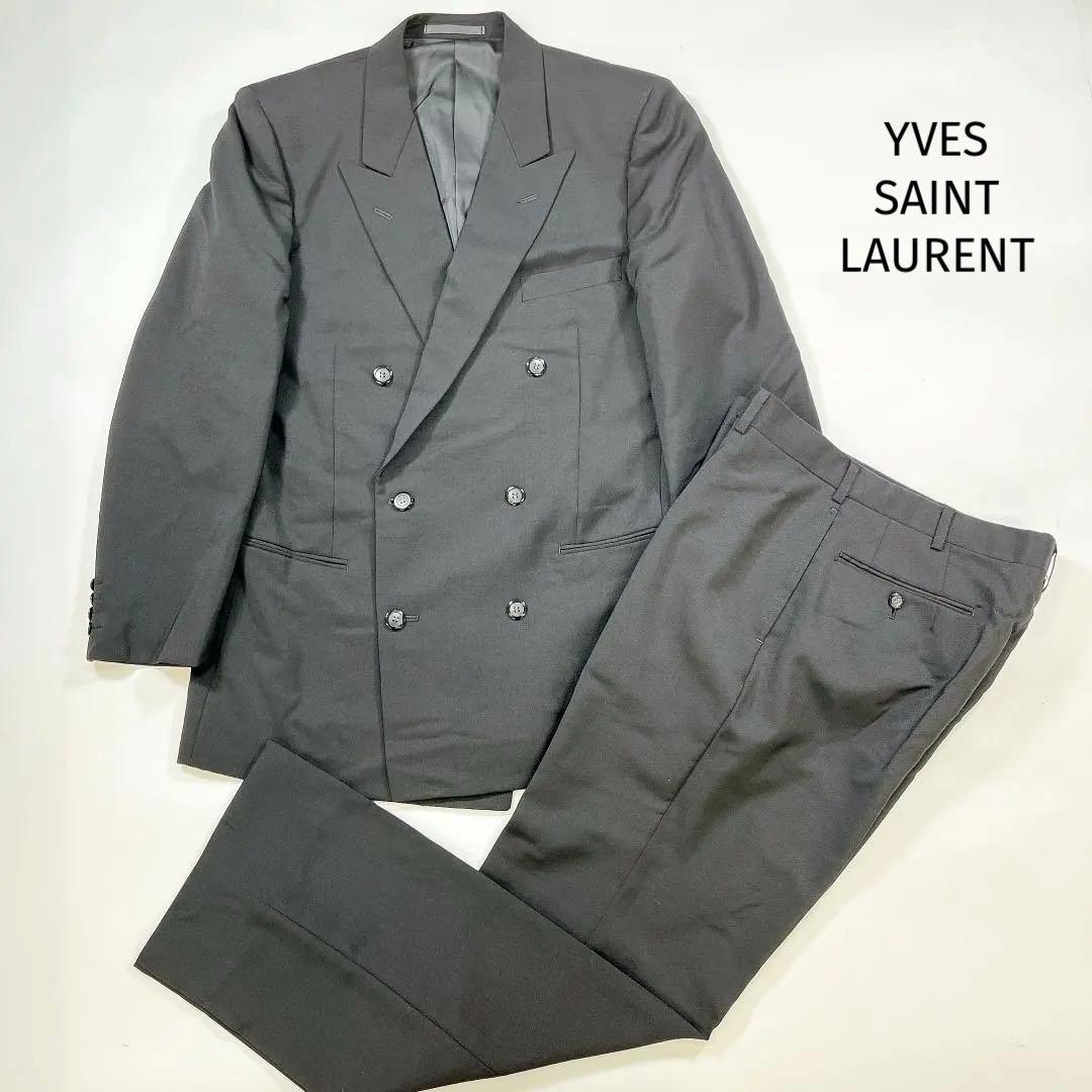 イヴサンローラン ダブル スーツ セットアップ 黒 6B M相当 高級