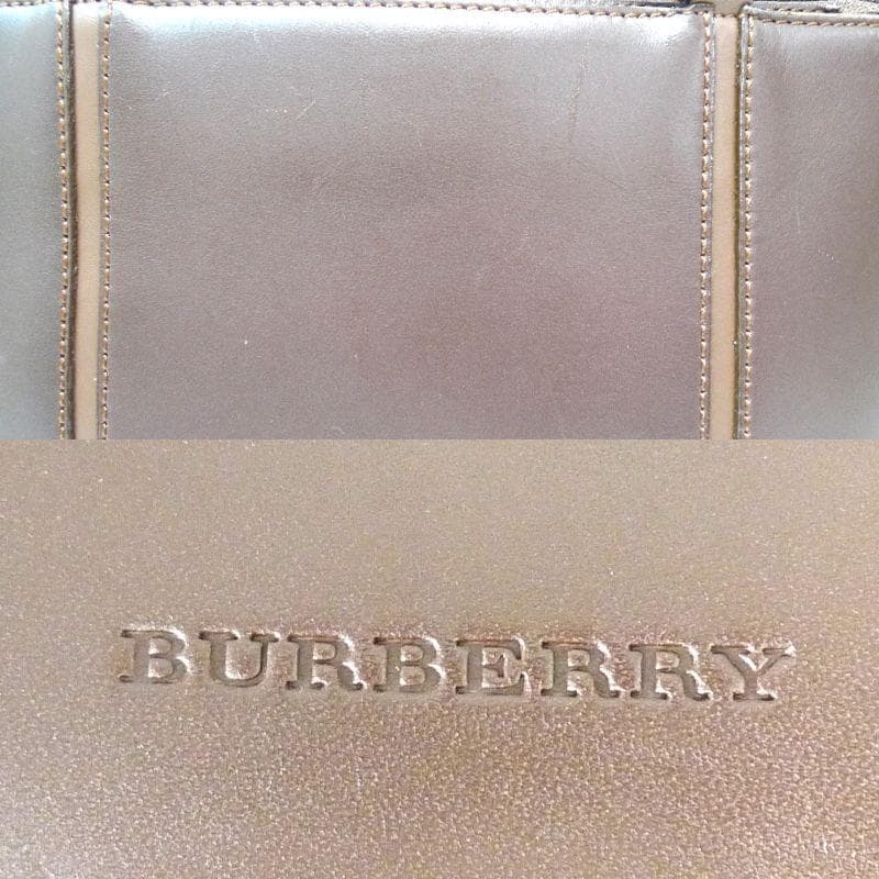 BURBERRY　トートバッグ　レザー　ノバチェック　ブラウン