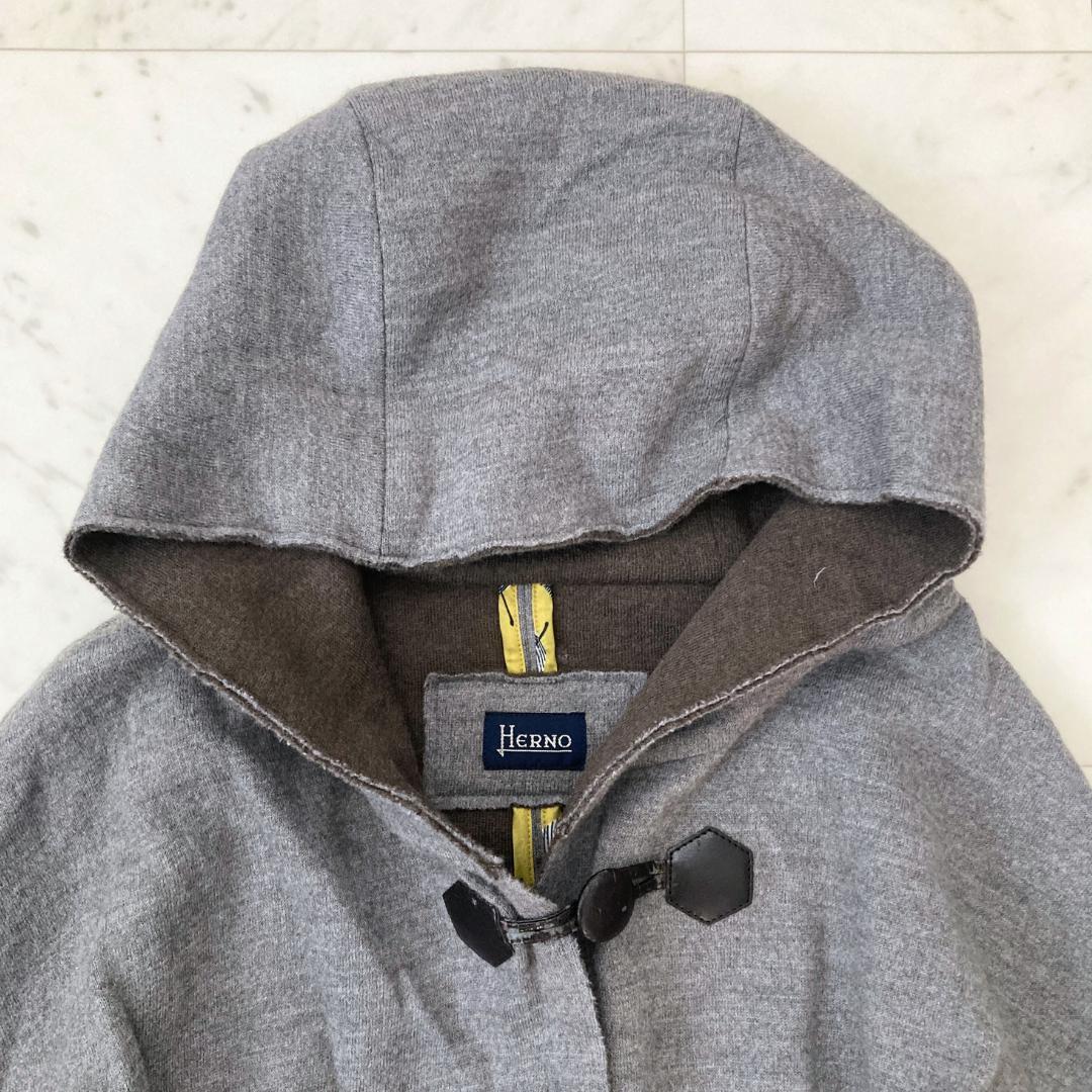 ヘルノ　HERNO ウールニットポンチョ　ケープ　フード付き　42　グレー