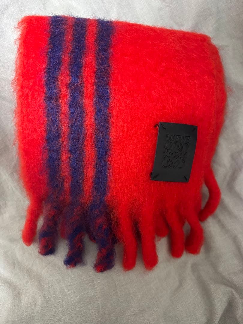 S*e様 【美品】LOEWE モヘア ストライプ マフラー レッド パープル