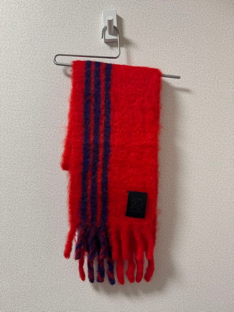 S*e様 【美品】LOEWE モヘア ストライプ マフラー レッド パープル