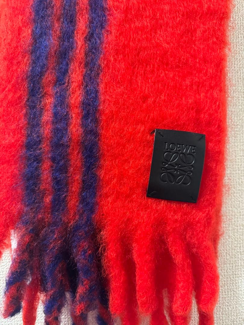S*e様 【美品】LOEWE モヘア ストライプ マフラー レッド パープル