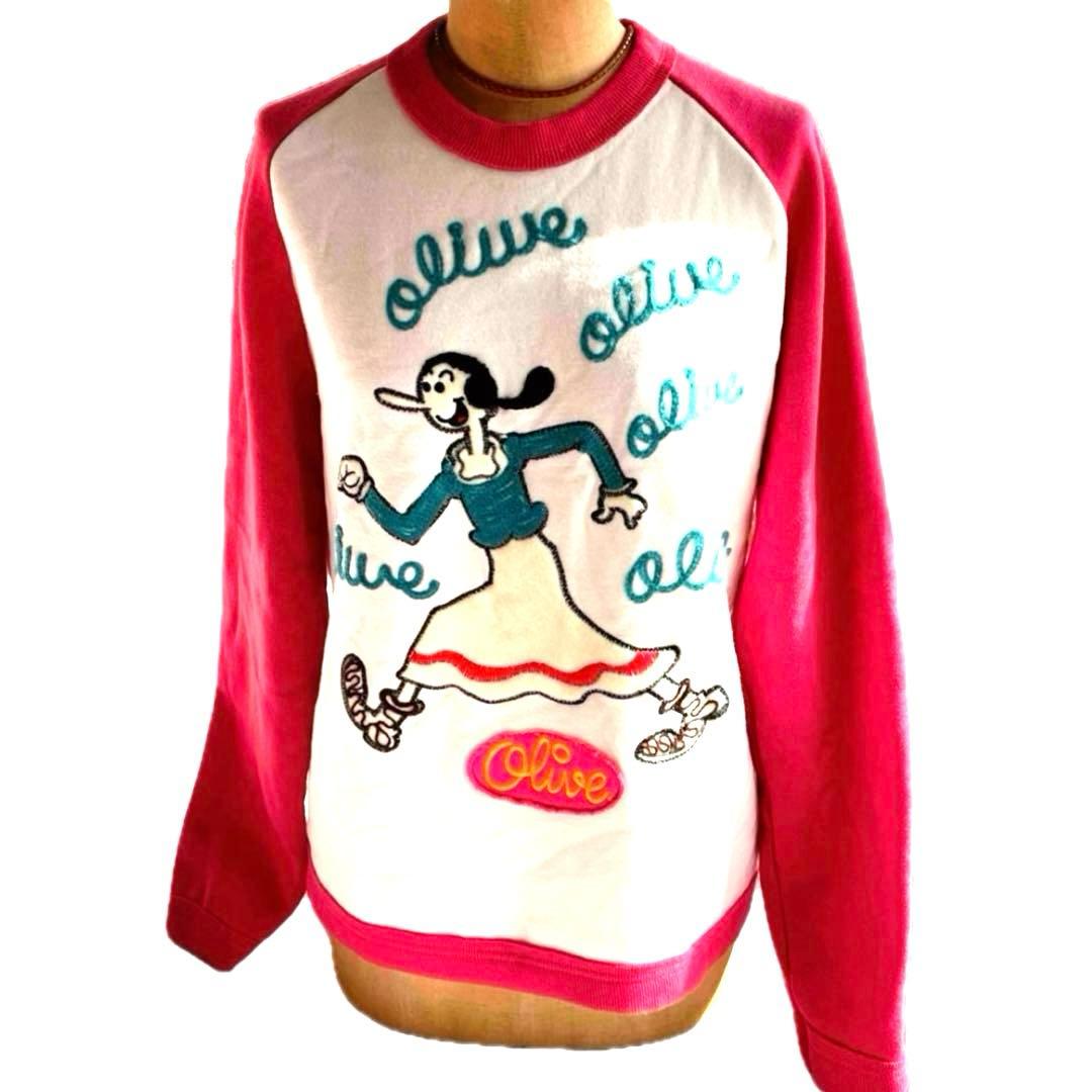 【45rpm】オリーブ・オイル ラグランスリーブトレーナー 刺繍 ポパイ レア