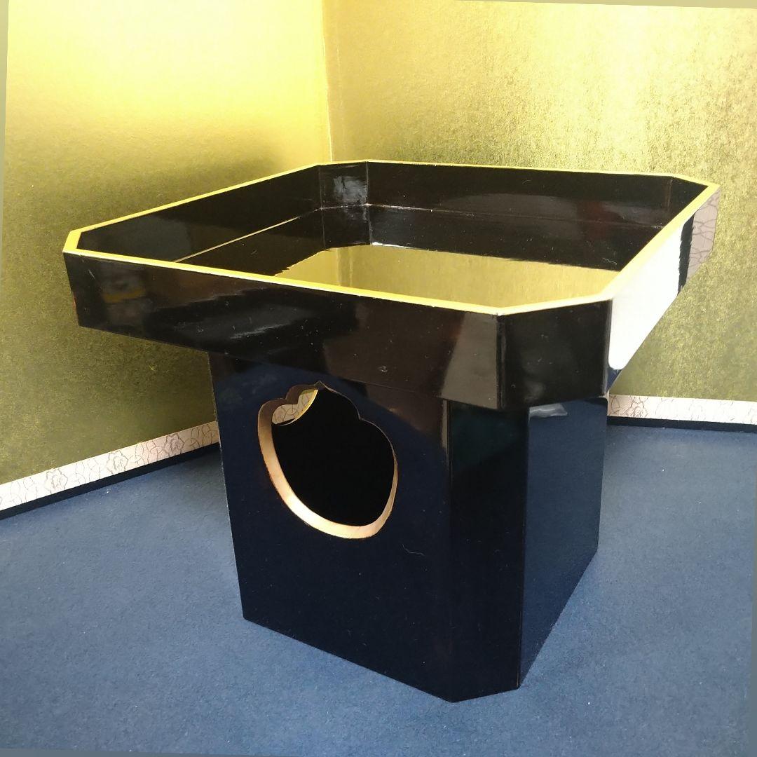 AH65 三宝 輪島塗 神具 仏具 お供え置 木製 黒漆塗 縁金彩