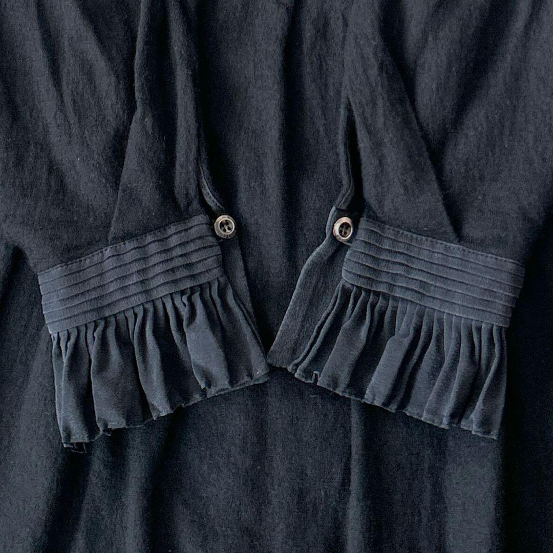 FENDIフェンディ　 ウールハイネックチュニック フリル透かしメッシュ刺繍