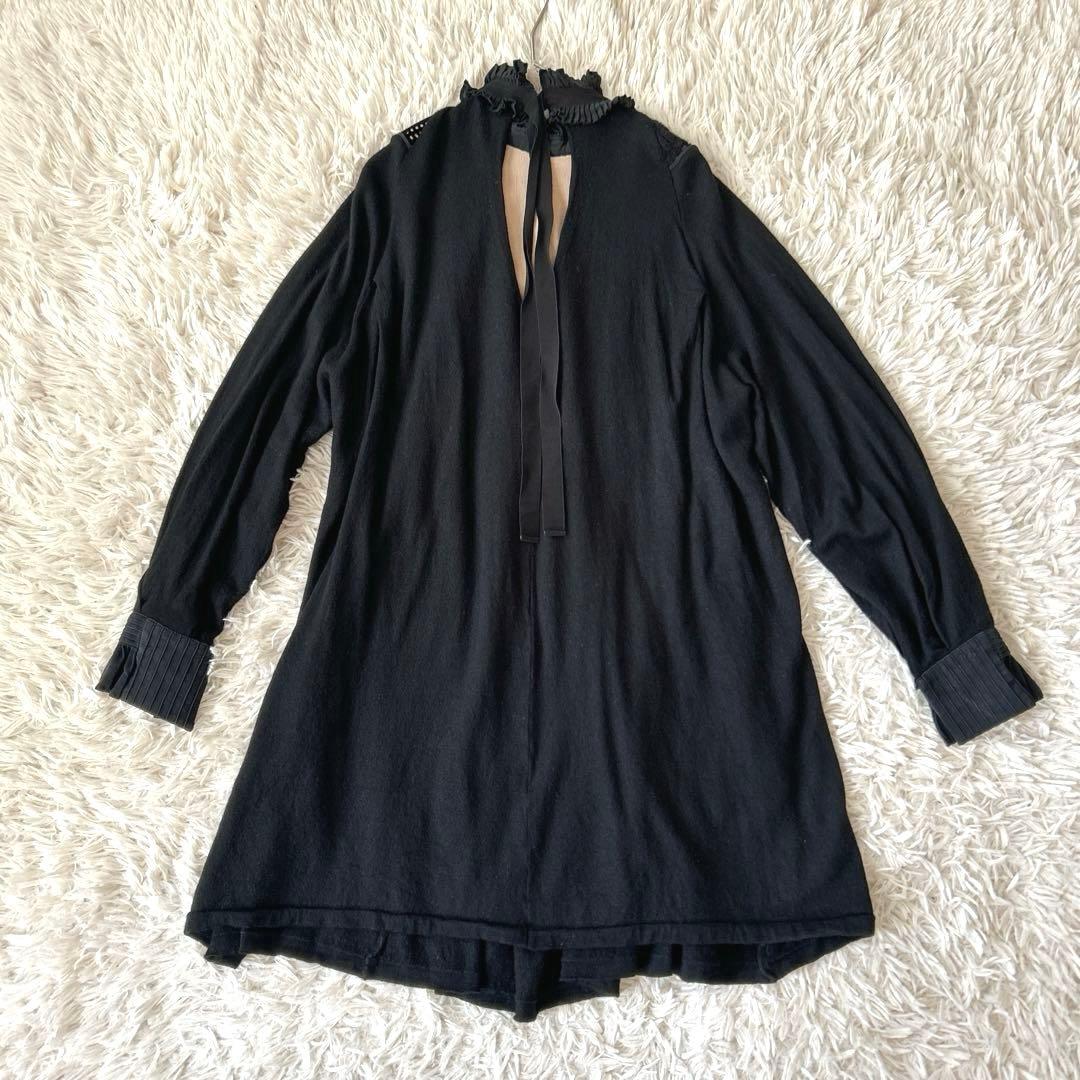 FENDIフェンディ　 ウールハイネックチュニック フリル透かしメッシュ刺繍