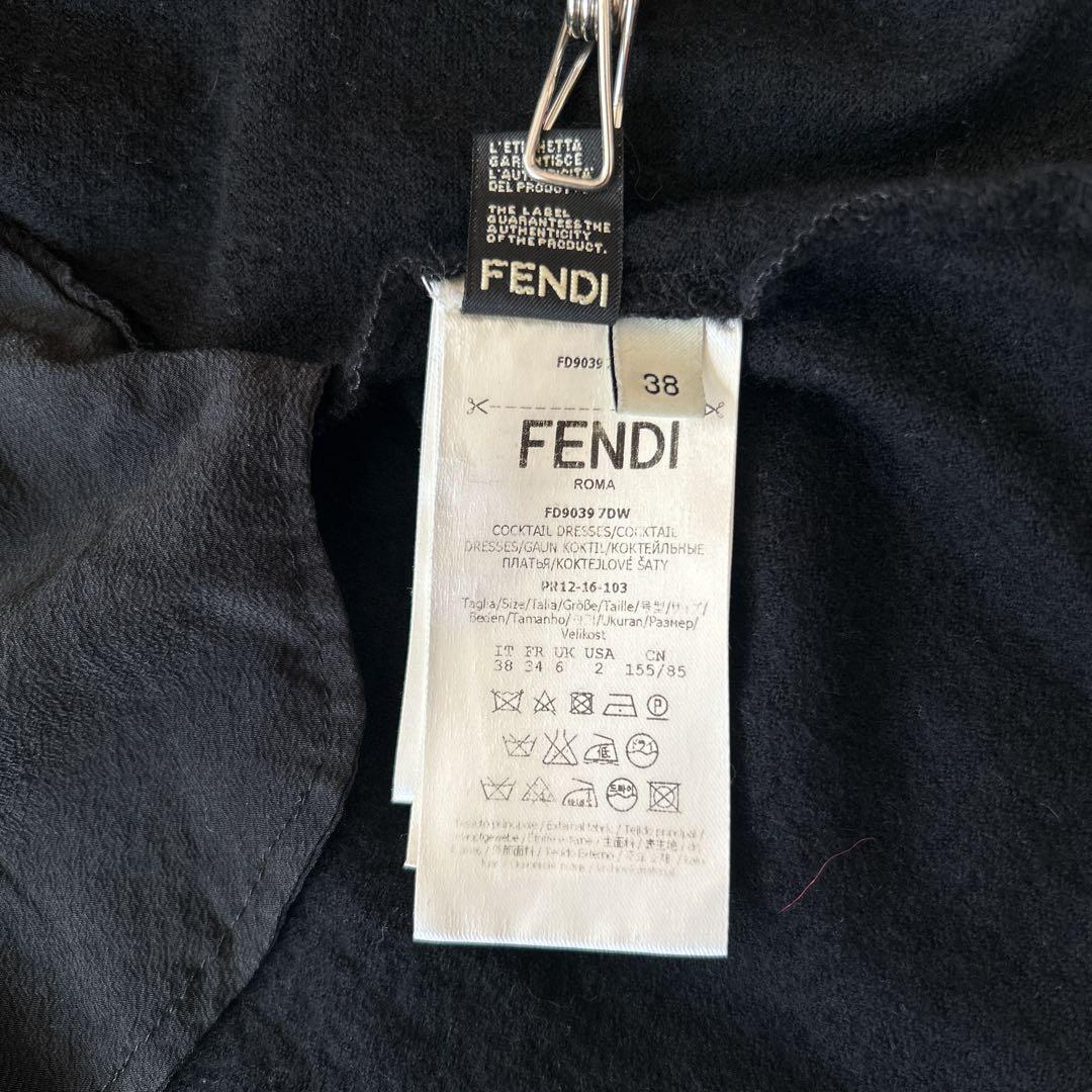 FENDIフェンディ　 ウールハイネックチュニック フリル透かしメッシュ刺繍