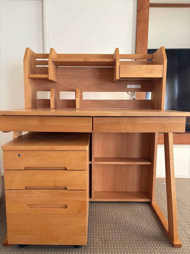 【宮城県引き取り限定】堀田木工所　ウッディ　アルダー無垢材学習机デスクセット