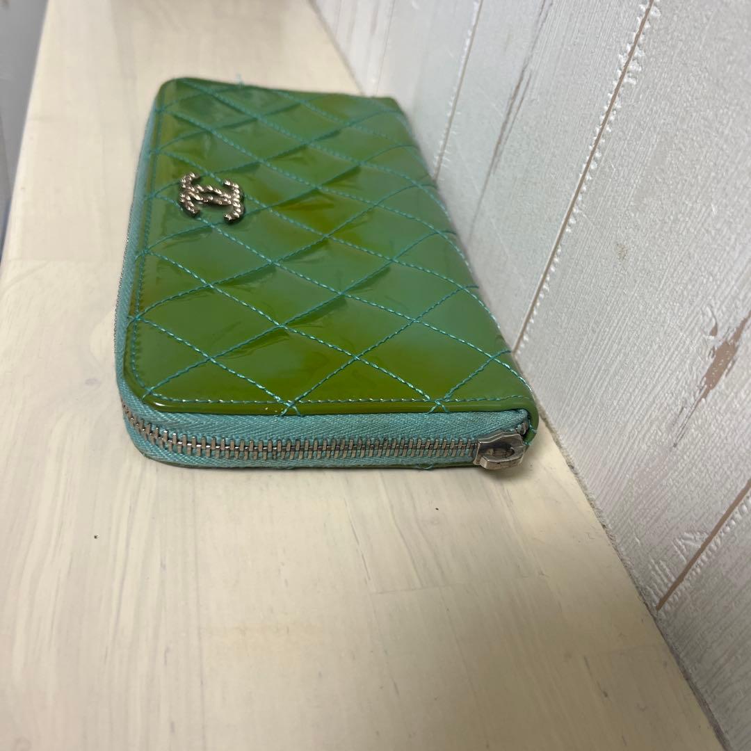 CHANEL グリーン キルティング長財布　キーケース付