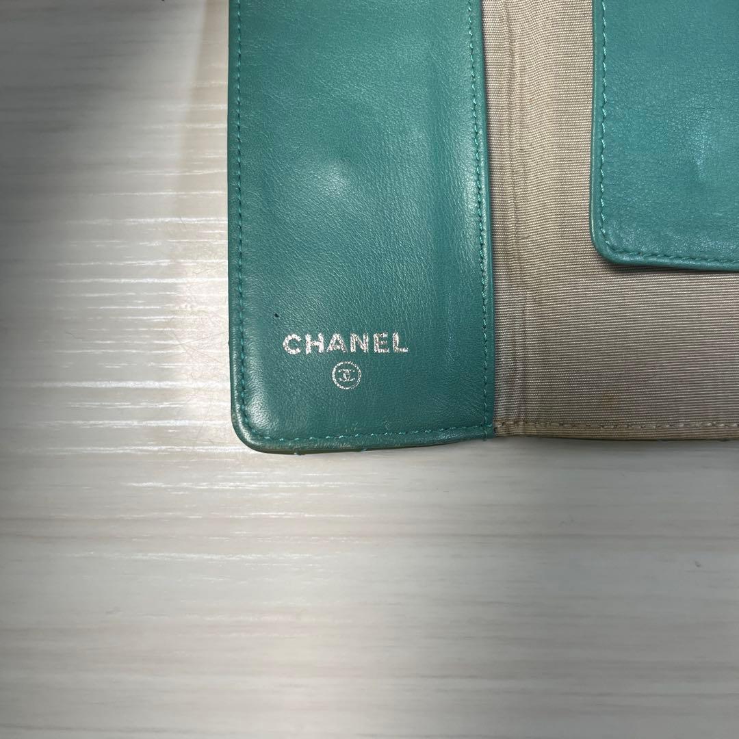 CHANEL グリーン キルティング長財布　キーケース付