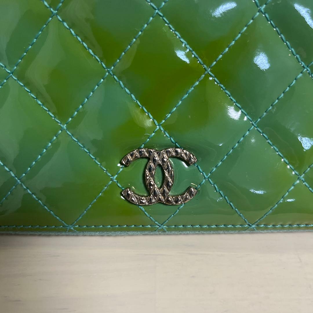 CHANEL グリーン キルティング長財布　キーケース付