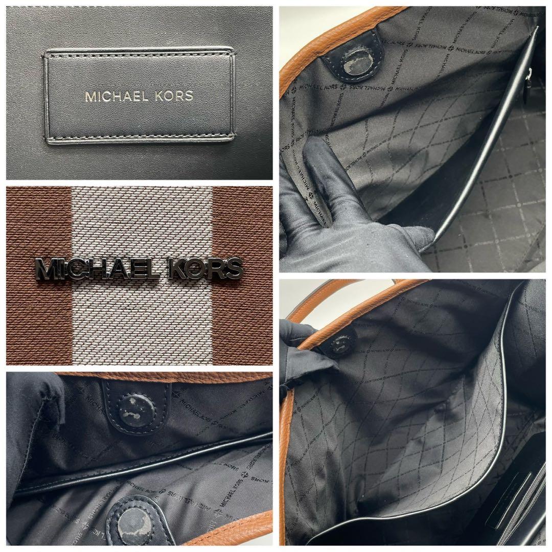 良品 マイケルコース クーパー ストライプ ジャガード トートバッグ A4可