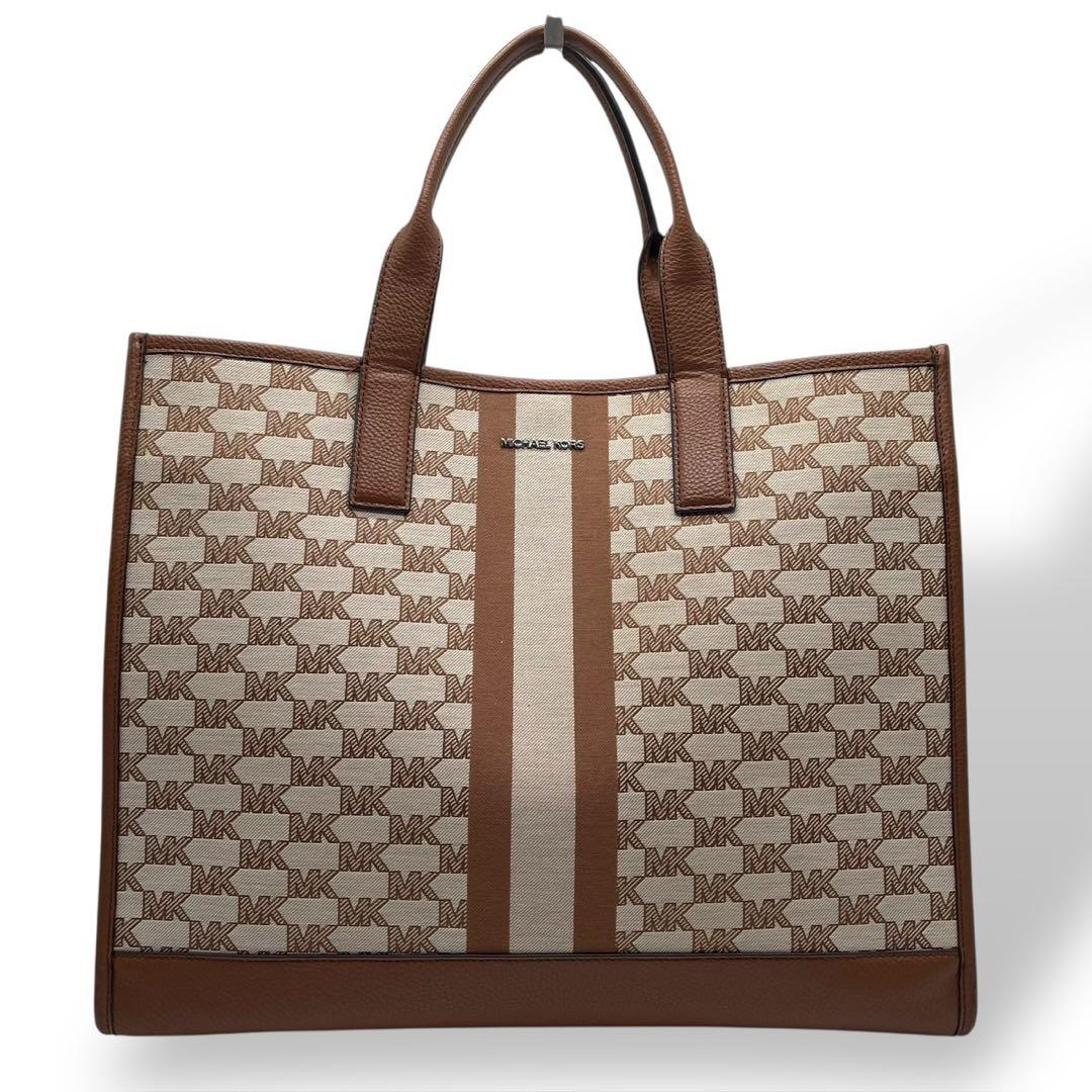 良品 マイケルコース クーパー ストライプ ジャガード トートバッグ A4可