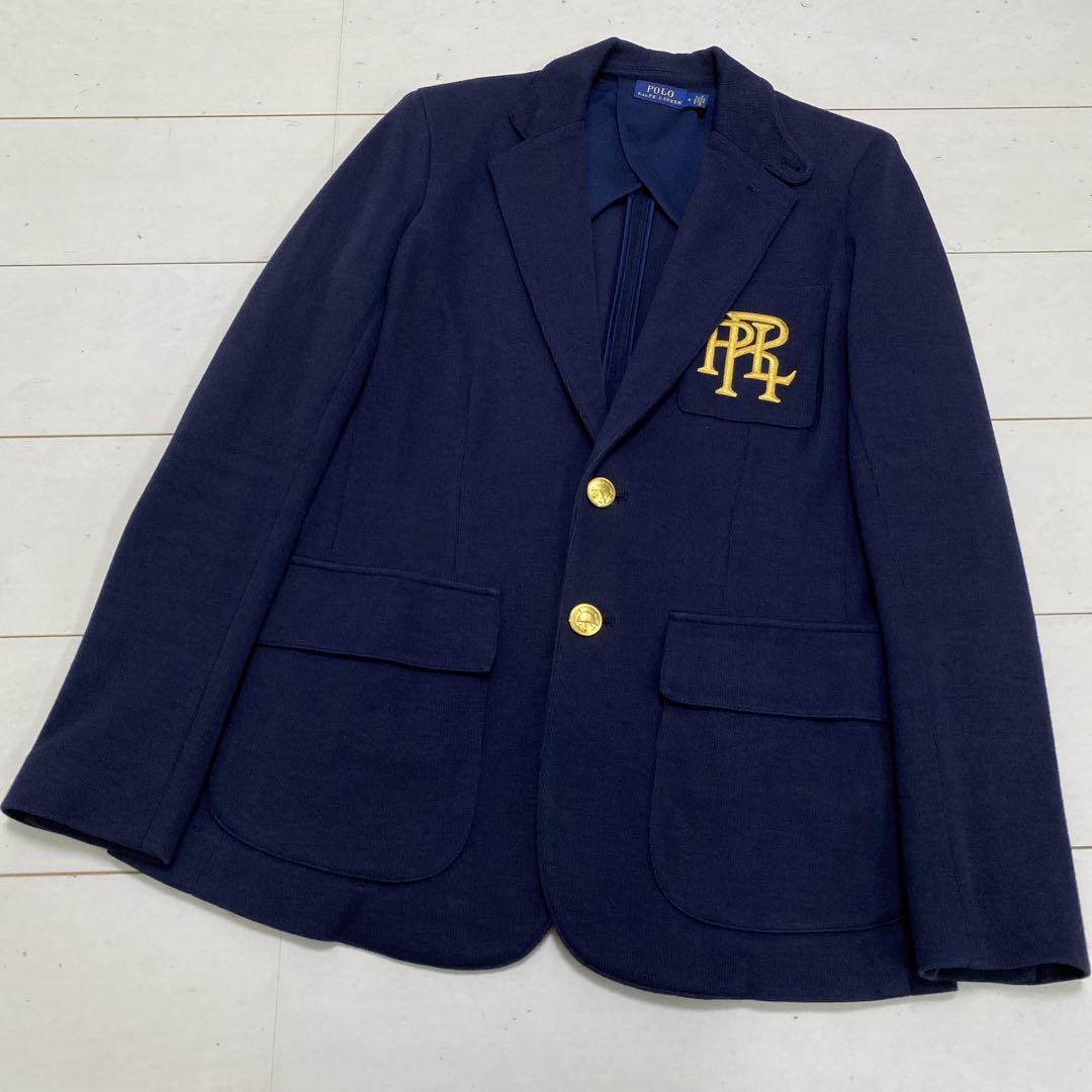 良品　ポロラルフローレン　レディース　ニットコットンブレザー　４　Ｍ相当　紺金