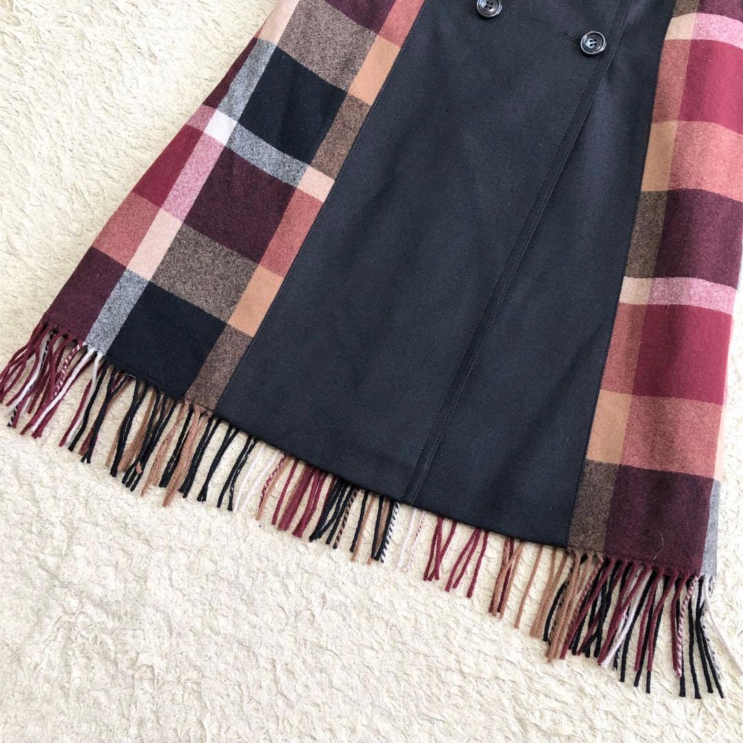 極美品 希少 ブルーレーベルクレストブリッジ トレンチコート チェック フリンジ