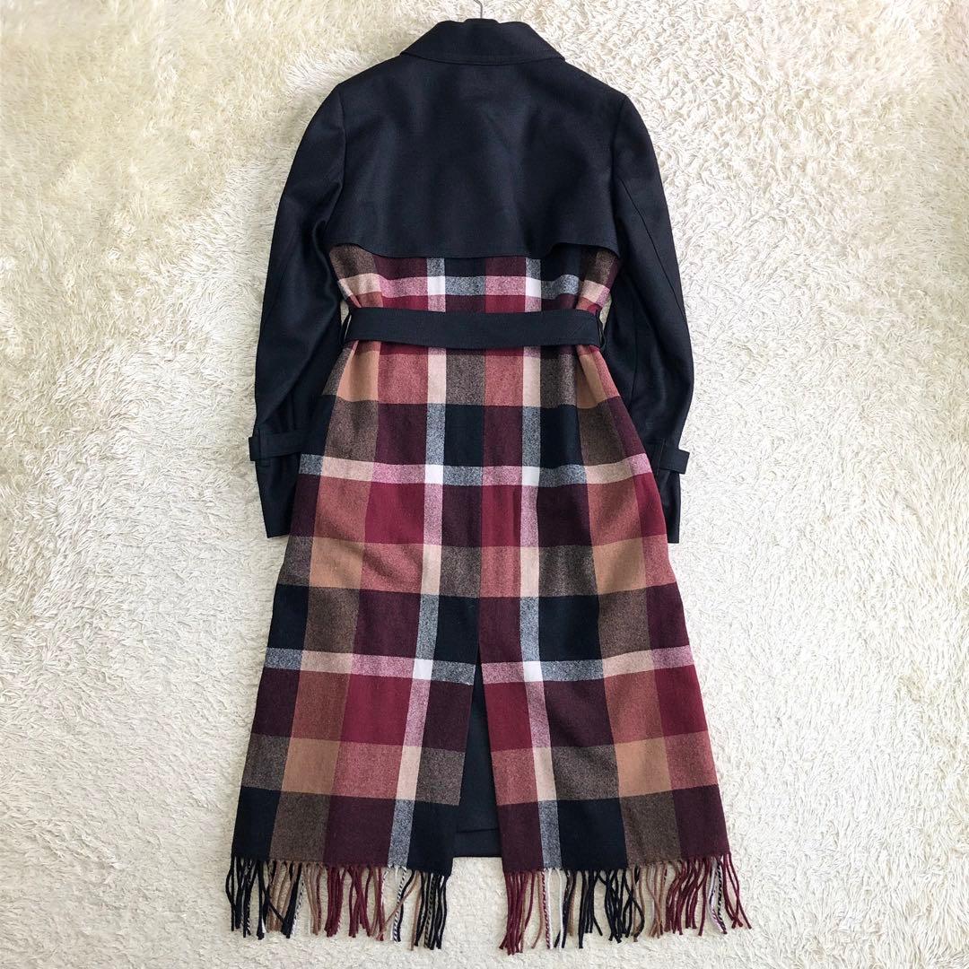 極美品 希少 ブルーレーベルクレストブリッジ トレンチコート チェック フリンジ