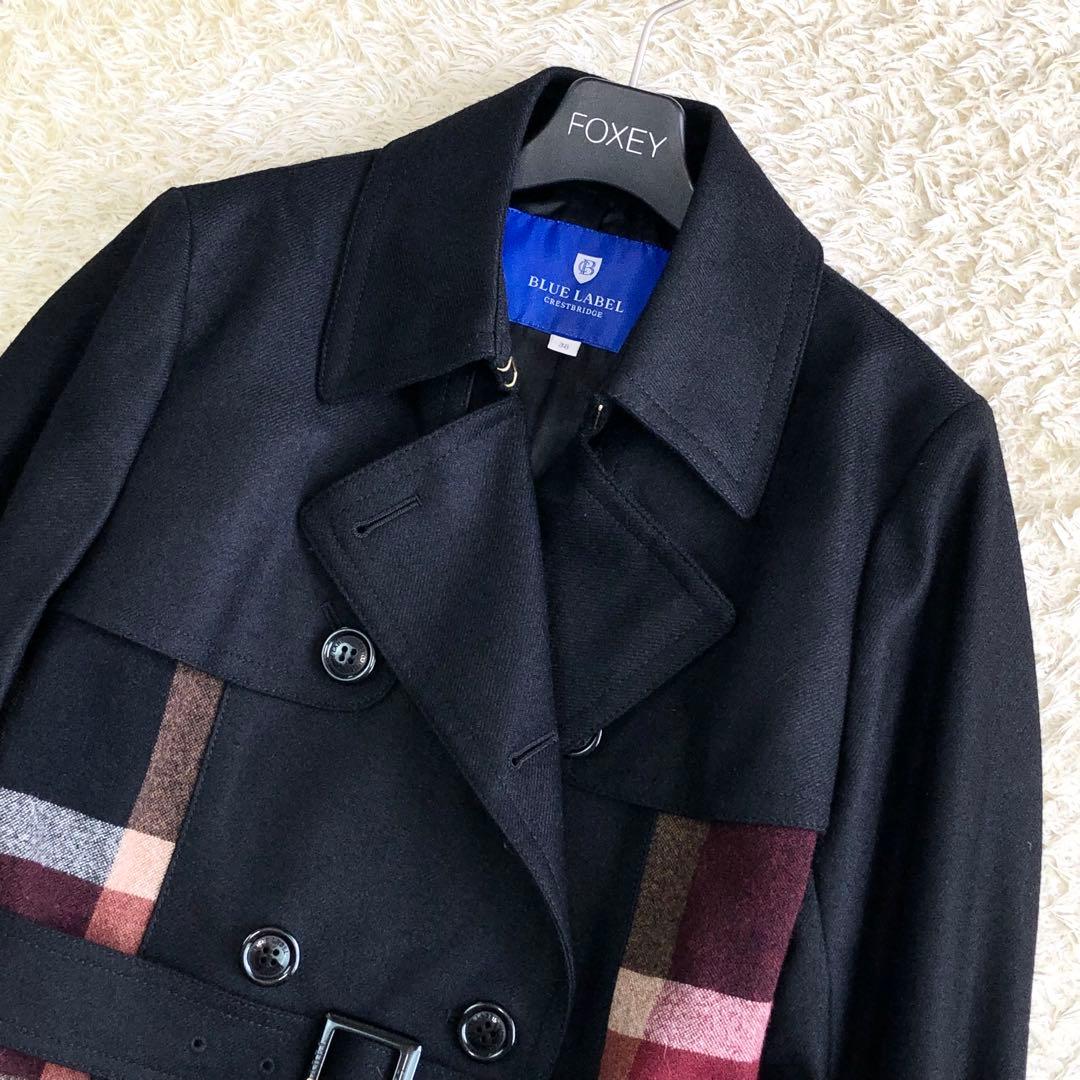 極美品 希少 ブルーレーベルクレストブリッジ トレンチコート チェック フリンジ