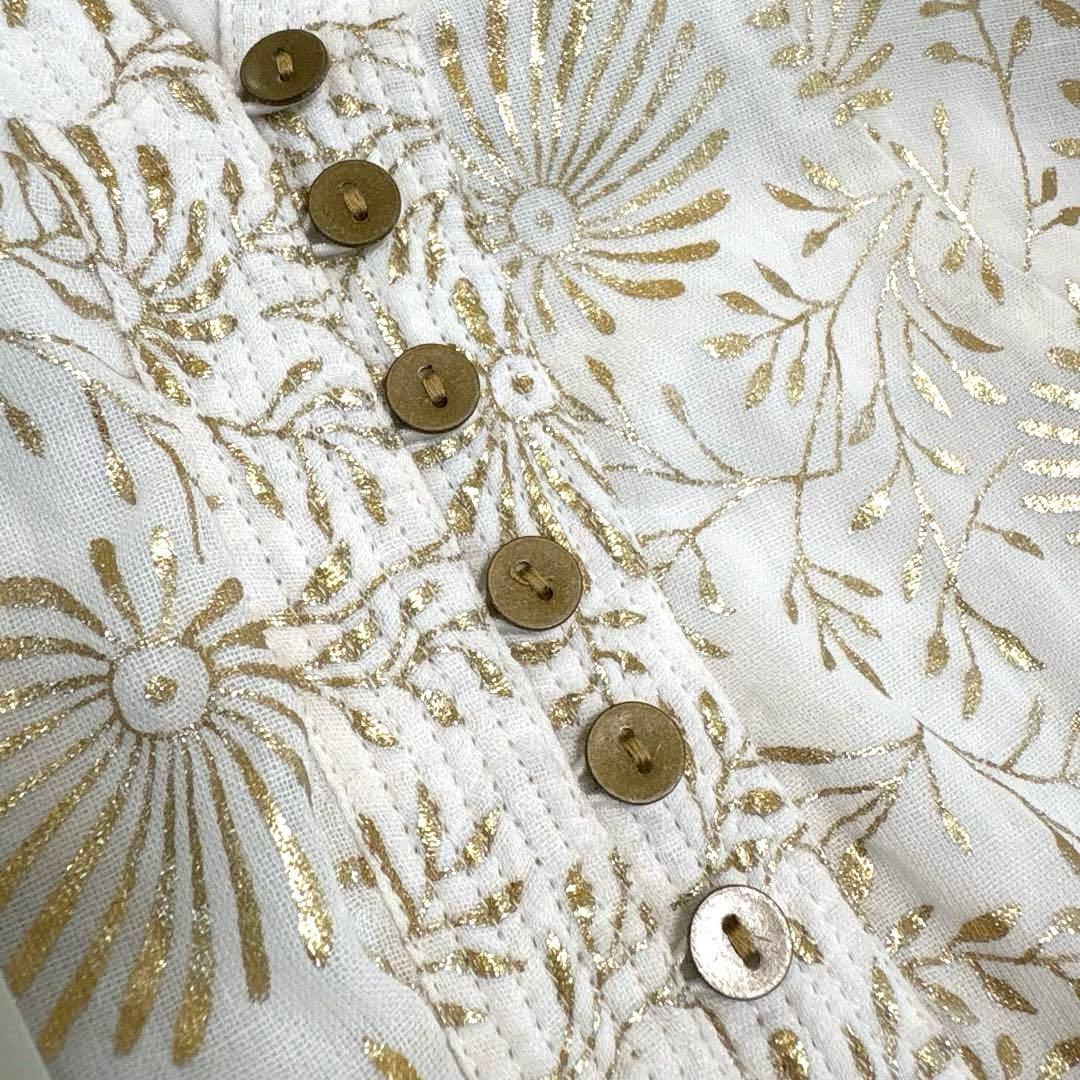 【新品タグ付】ヌキテパ ゴールド箔プリント コットンボイル ワンピース M 白