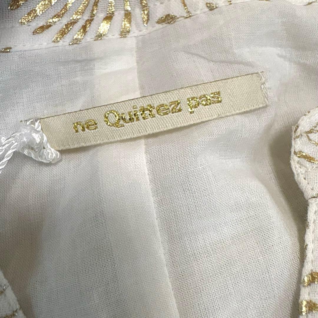 【新品タグ付】ヌキテパ ゴールド箔プリント コットンボイル ワンピース M 白