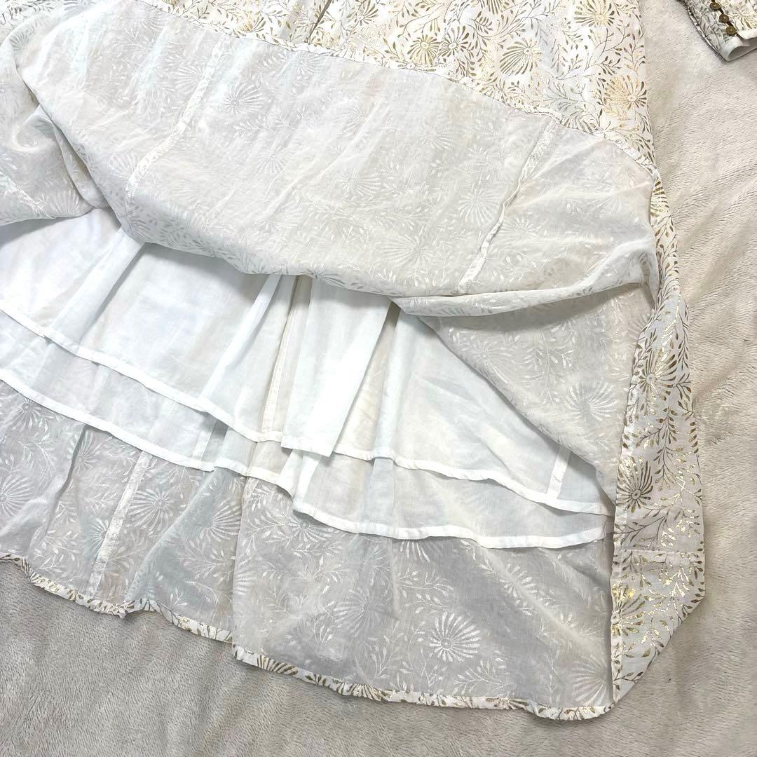 【新品タグ付】ヌキテパ ゴールド箔プリント コットンボイル ワンピース M 白