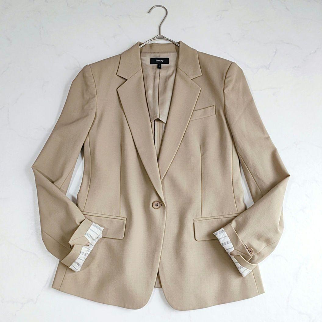 美品✨セオリー 薄手 ウール テーラードジャケット ベージュブラウン M