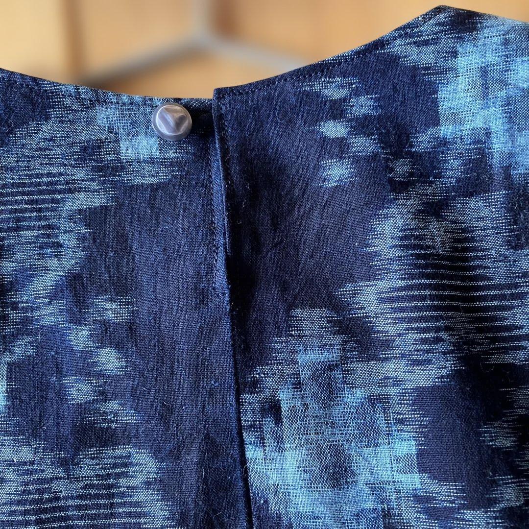 絣リメイク　　Mサイズ刺し子＆アップリケ　シンプルワンピース　ギャザースカート