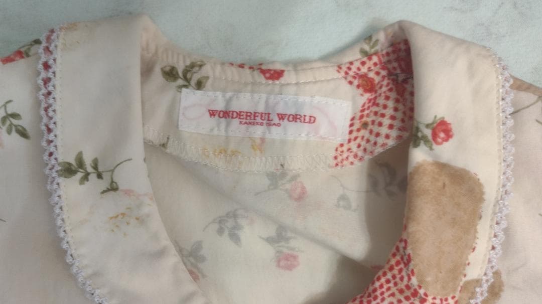美品　ワンダフルワールド子供服 (130)　ギンガムチェックうさぎ柄ワンピース