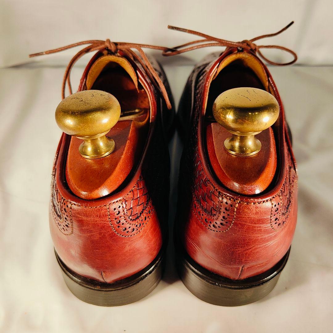 【美品】Santoni イタリア製 正規品　編込み×バーガンディ 紳士高級革靴