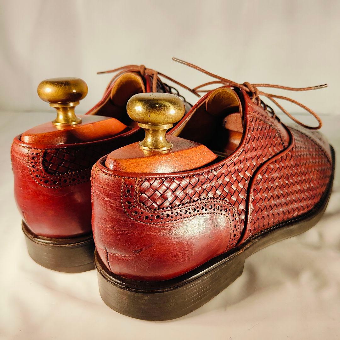 【美品】Santoni イタリア製 正規品　編込み×バーガンディ 紳士高級革靴
