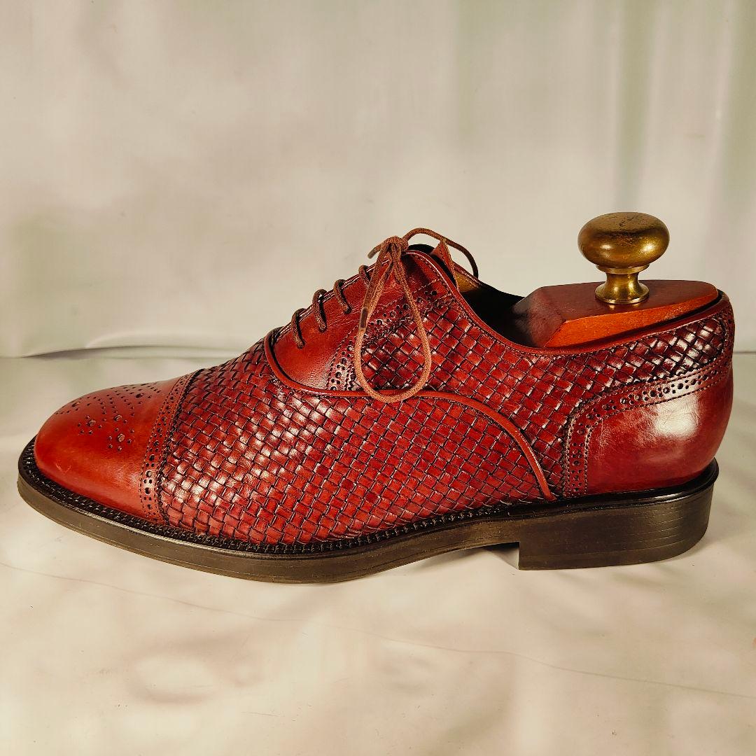 【美品】Santoni イタリア製 正規品　編込み×バーガンディ 紳士高級革靴