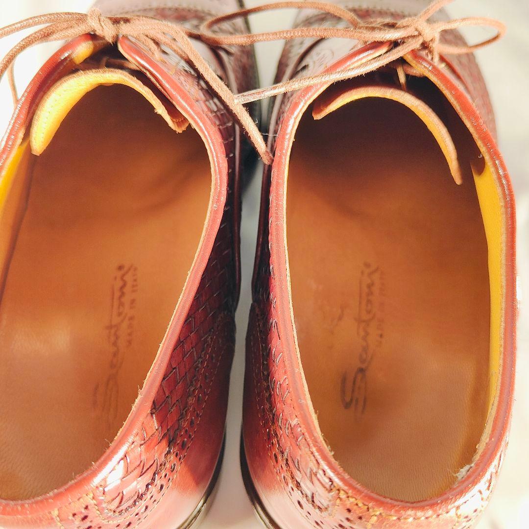 【美品】Santoni イタリア製 正規品　編込み×バーガンディ 紳士高級革靴