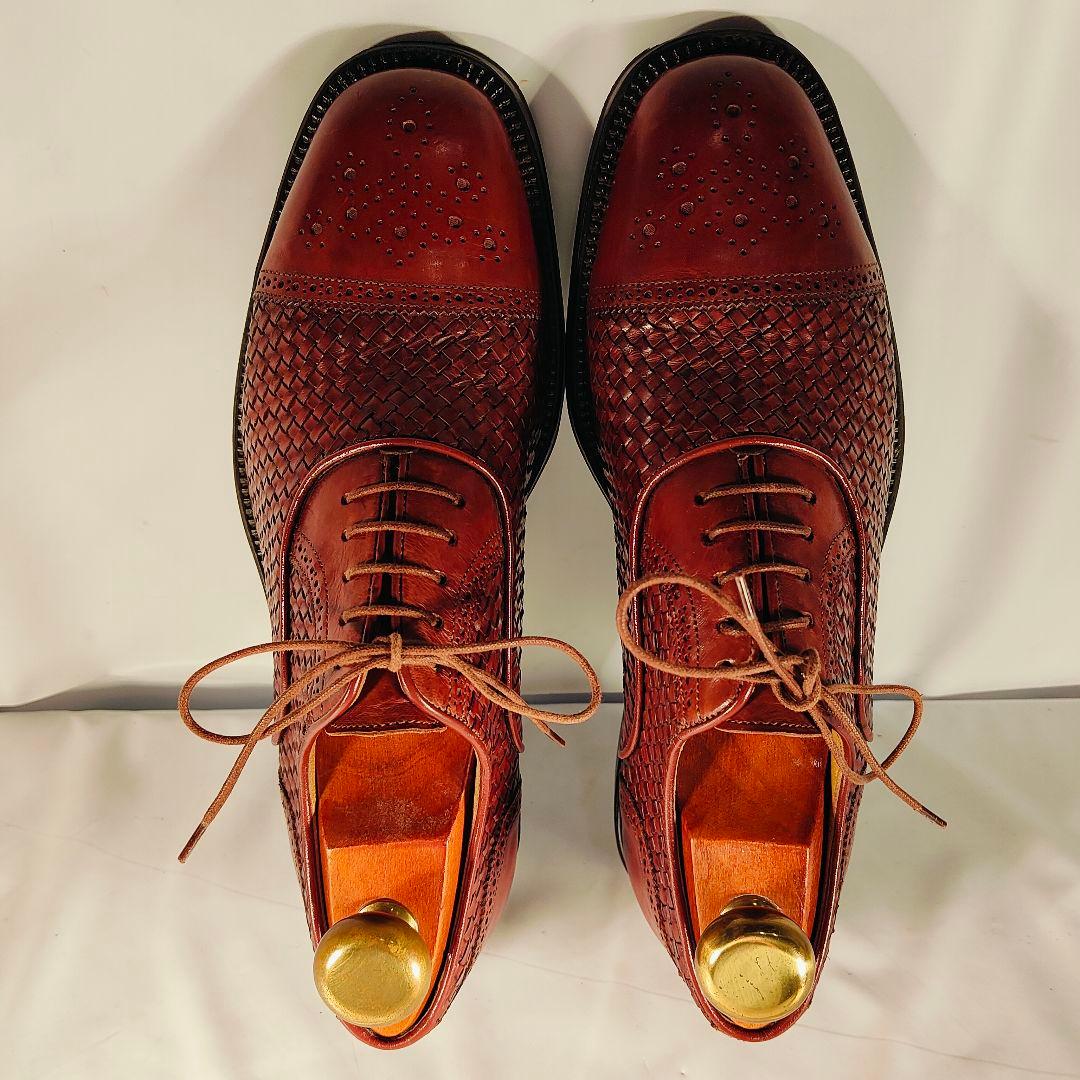 【美品】Santoni イタリア製 正規品　編込み×バーガンディ 紳士高級革靴